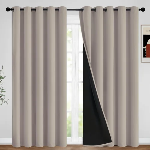 Vista 7 de Yakamok Cortinas 100% opacas para dormitorio, 2 paneles, cortinas de ventana completamente opacas, paneles de ventana con aislamiento térmico