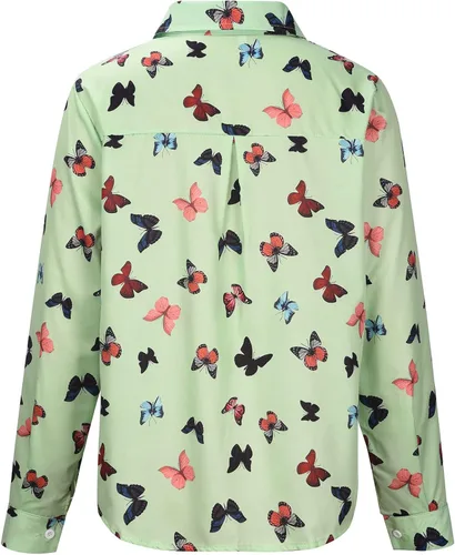 Vista 5 de Button Down Shirts for Women Lapel V Neck Buttlefly Printed Trendy Shirts Long Sleeve Casual Collared Blouses Tees Tops