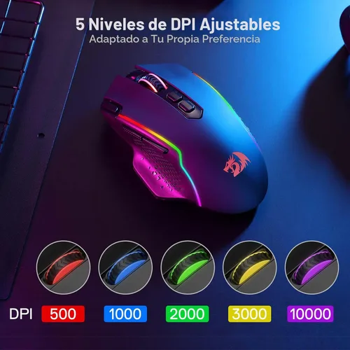 Vista 5 de Redragon M810 Pro - Mouse inalámbrico para juegos, 10000 DPI con cable/inalámbrico con llave de fuego rápido, 8 botones macro, capacidad