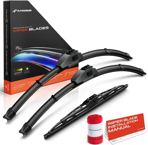 Vista 24 de A-Premium Juego de 3 limpiaparabrisas con indicador de desgaste y toalla, compatible con Dodge Nitro 2007-2011, juego de escobillas