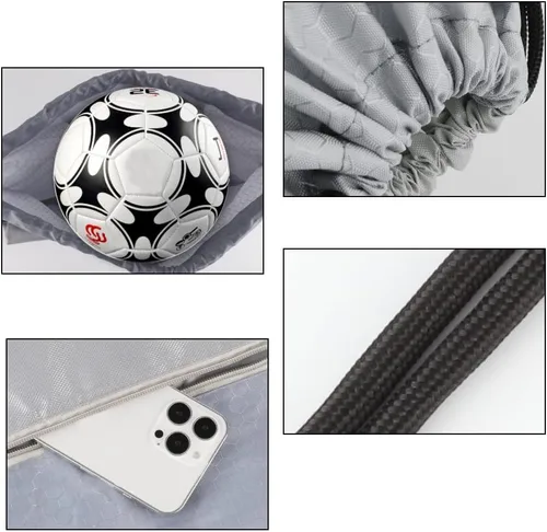 Vista 4 de Bolsa mochila con cordón, mochila impermeable con cordón y bolsillo con cremallera, bolsas de gimnasio con cordón, bolsa de natación para hombres