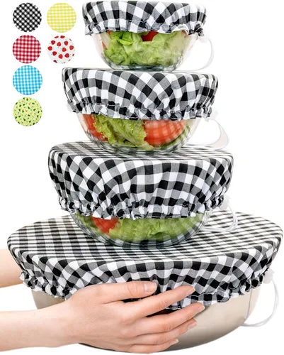 Vista 34 de Fundas grandes de tela de algodón reutilizables hechas a mano para tazones – Dos capas de tela (solo juego extra grande de 3, aguacate)