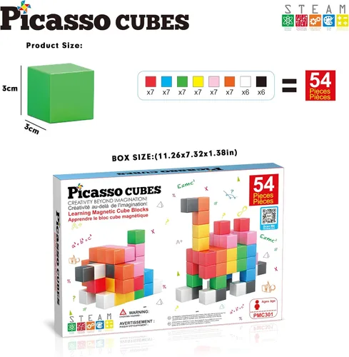 Vista 5 de PicassoTiles Cubo magnético Bloques de construcción de 1.2 pulgadas, cubos magnéticos, juguete de construcción, juguetes sensoriales educativos