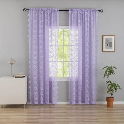 Vista 28 de YJ YANJUN Cortinas traslúcidas negras de 54 pulgadas de largo, panel de cortina de encaje gótico victoriano para cocina, cortinas cortas