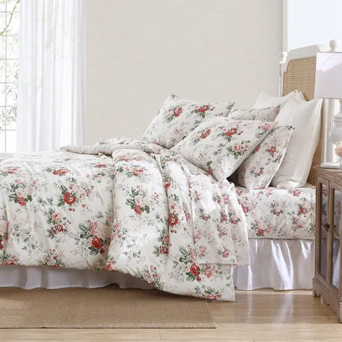 Vista 8 de Laura Ashley - Juego de edredón individual, ropa de cama reversible de franela de algodón cepillado con funda a juego, decoración lujosamente suave