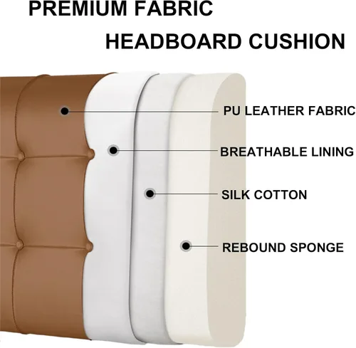 Vista 2 de Cabecera tapizada de cuero con botones tamaño King, almohada de lectura con respaldo y soporte lumbar, almohada de cuña para sofá, cama con funda
