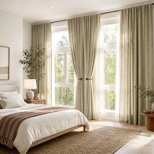 Vista 3 de Jinchan Cortinas de aspecto yute de 63 pulgadas de largo, cortinas texturizadas para sala de estar, cortinas filtradoras de luz de estilo rústico