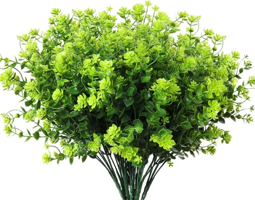 Vista 37 de RECUTMS - 8 ramas de flores artificiales, eucalipto artificial realistas, resiste rayos ultravioleta, para jardín, patio, boda, oficina y casa