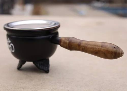 Vista 2 de Quemador de incienso de carbón de metal grande con mango de madera (Om)
