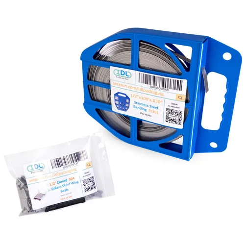 Vista 10 de IDL Packaging Kit de bandas de acero inoxidable 201 de 1/2 pulgada, herramienta de bandas de alta resistencia + bobina de bandas de acero inoxidable