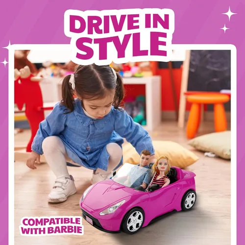 Vista 3 de Liberty Imports Coche convertible de tamaño muñeca para muñecas – Vehículo rosa de 2 plazas con ruedas rodantes, cinturones de seguridad con dos