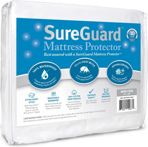 Vista 8 de SureGuard - Protector de colchón tamaño King, 100% impermeable, hipoalergénico, funda de algodón ajustable de alta calidad, suave