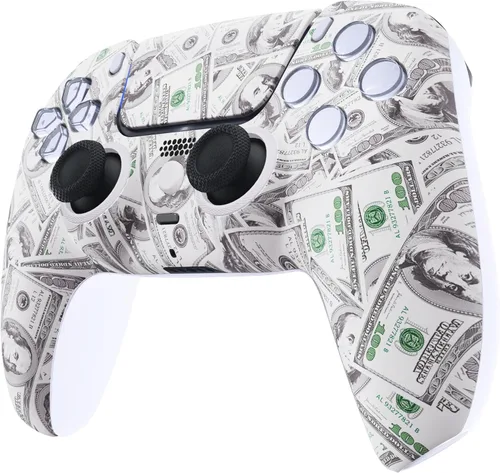 Vista 8 de eXtremeRate Luna Redesigned Front Shell Touchpad Compatible with ps5 Controller BDM-010 020 030 040 050, The 100 Cash Money Replacement Faceplate
