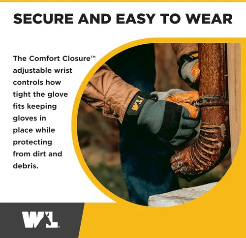 Vista 4 de Wells Lamont Guantes de trabajo de elastano híbridos de piel resistente para hombre, XL (3236XL), gris