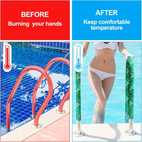 Vista 4 de Junkin Cubierta de barandilla de piscina cubierta de barandilla de mano para piscina, barandilla de 4 pies, agarre de riel azul antideslizante