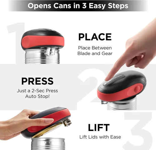 Vista 3 de Kitchen Mama Abrelatas eléctrico para llevar: un toque, parada automática, borde liso, elevación de tapa, seguridad, automático, magnético