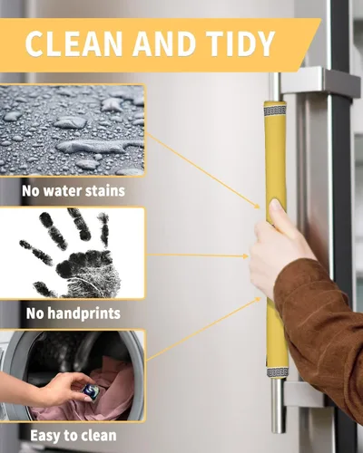 Vista 4 de Juego de 2 fundas para manijas de puerta de refrigerador amarillas y negras para lavavajillas, microondas, horno, nevera, estufa, electrodomésticos