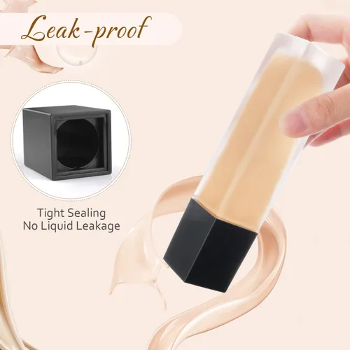 Vista 4 de 4 botellas de base líquida de vidrio esmerilado de 2.0 fl oz/2 oz, botellas de bomba de loción cuadrada transparente, botella dispensadora de crema