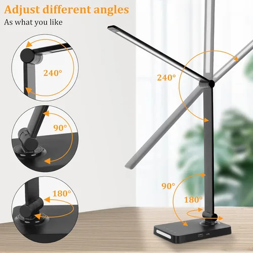 Vista 5 de Lámpara de escritorio con luz LED y control táctil de 3 niveles de brillo; lámpara de oficina regulable con brazo ajustable y plegable para mesa