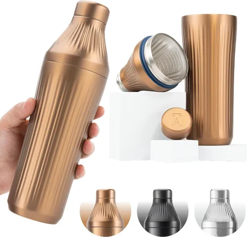 Vista 10 de Elevated Craft Diamond Edition Juego de Coctelera Híbrida - Acero Inoxidable Premium con Aislamiento al Vacío, 28 oz, Incluye Colador Integrado