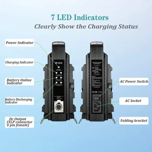 Vista 5 de Cargador de batería con bloqueo en V de doble canal - Compatible con baterías de montaje en V de 14.4V/14.8V
