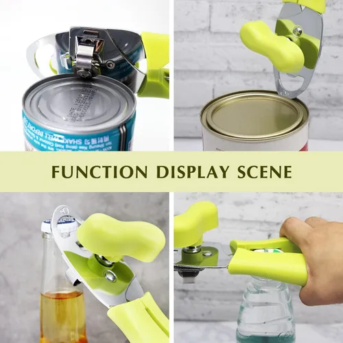 Vista 5 de C&CHEF - Abrelatas manual multifunción para cocina, abrelatas de mano fácil de girar, abrelatas de borde liso para personas mayores con artritis