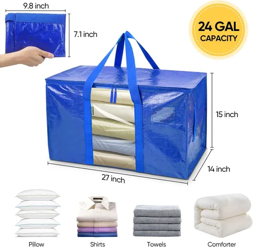 Vista 2 de BALEINE 2 unidades de bolsas de mudanza extragrandes con asas reforzadas, bolsas de almacenamiento resistentes para suministros de mudanza, camping