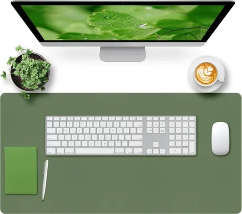 Vista 12 de Bloss Tapete de escritorio beige de 23.6 x 13.8 pulgadas, tapete de escritorio para escritorio, alfombrilla de mouse de cuero grande impermeable