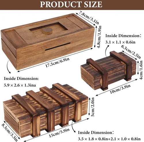 Vista 2 de Caja de rompecabezas de madera con compartimento oculto 3D, cajones mágicos, caja mágica secreta, caja de madera para rompecabezas, caja
