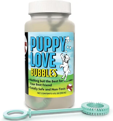 Vista 7 de Atomic Bubbles: Amor de Cachorro Burbujas: Paquete de 2 con Aroma a Tarta de Manzana - Botellas de 4oz, Juguetes Interactivos para Perros, Seguros