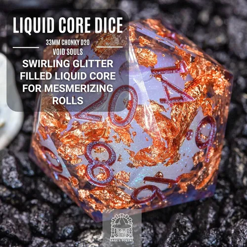 Vista 4 de Sage's Portal Souls Liquid Core D20 Chonky - Dados DND de resina de borde afilado de 1.299 in para Dungeons and Dragons RPG de mesa TTRPG