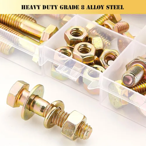 Vista 2 de ZTF SAE Grado 8 Kit de Surtido de Pernos y Tuercas, Juego de Surtido de Tornillos y Pernos Hexagonales de Servicio Pesado, 12 Tamaños Comunes
