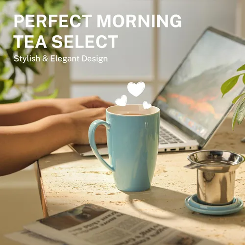 Vista 4 de Sweese Taza de té de porcelana de 15 onzas con infusor y tapa, apta para microondas, mango ergonómico, esmalte sin plomo, para té de hojas sueltas