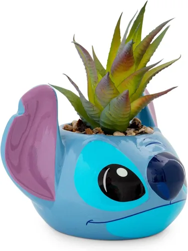 Vista 2 de Silver Buffalo Lilo and Stitch - Planta decorativa de imitación de cara decorativa en cerámica, tamaño grande