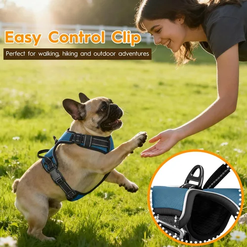 Vista 2 de Arnés para perro sin tirones, chaleco reflectante ajustable y acolchado para mascotas con asa de fácil control, fácil de llevar con nudo elegante
