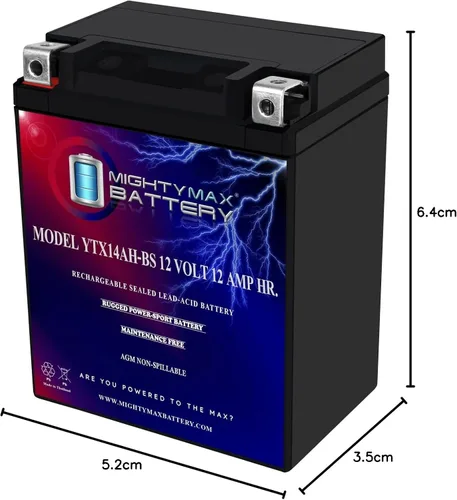 Vista 8 de Mighty Max Battery YTX14AH 12V 12AH Batería para Yamaha 250 YFM250 Moto 4 '89-'91