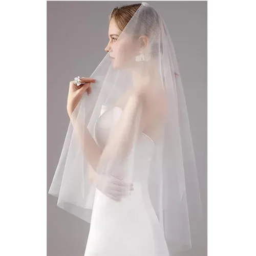 Vista 4 de Fangsen Velo de novia de boda con peine velo nupcial de 1 nivel