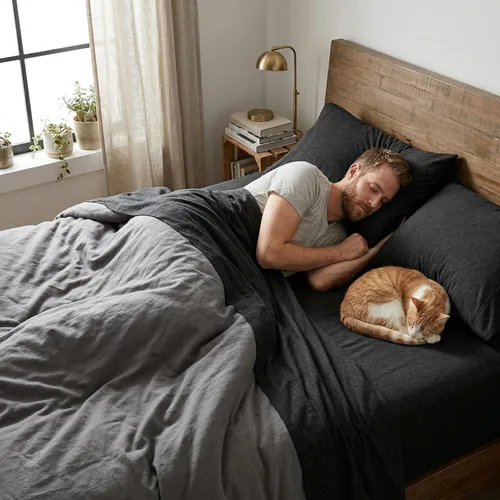 Vista 6 de U.S. Polo Assn. Juego de sábanas de punto de jersey suave, rico en algodón, comodidad para todas las estaciones, calidad de hotel