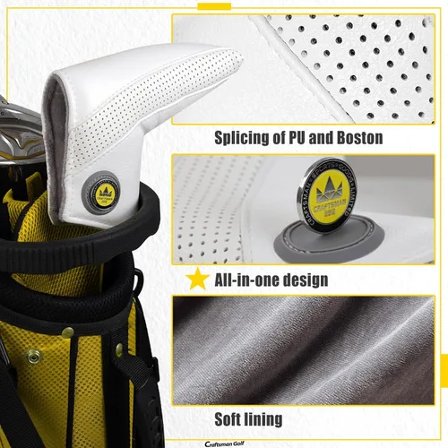 Vista 6 de Craftsman Golf Funda para cabeza de palo de golf con diseño de calavera y esqueleto blanco para madera e híbridos y cubierta de putter de hoja