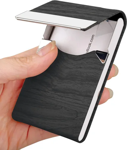 JuneLsy Estuche para tarjetas de visita – Estuche profesional de piel sintética para tarjetas de visita de metal, tarjetero de bolsillo para hombres