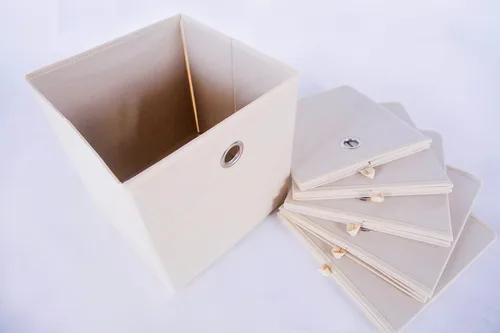 Vista 2 de Amelitory Organizadores de Almacenamiento en Cubos Plegables de Tela con Cajón, Juego de 6, Beige