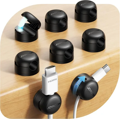 JOYROOM Paquete de 8 clips magnéticos para cables, organizador de cables Negro