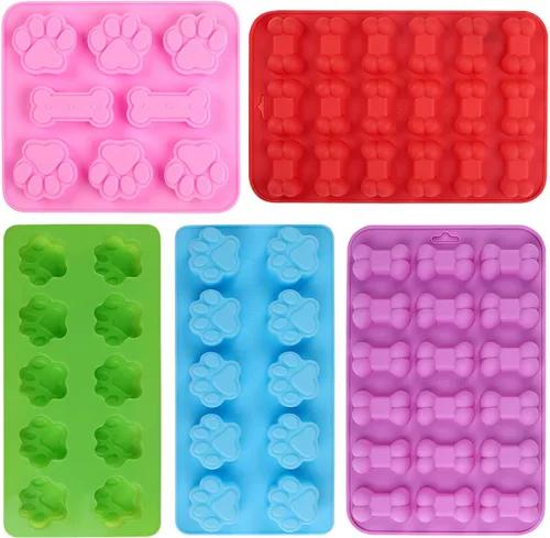 Elfkitwang Molde de silicona con forma de pata de perro y hueso, antiadherente de grado alimenticio, bandeja de hielo, molde de silicona