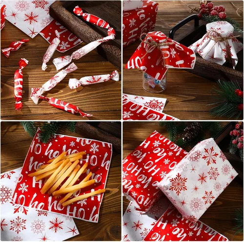 Vista 5 de Fumete 80 piezas de hojas de papel encerado de Navidad para alimentos, papel encerado con copos de nieve, papel encerado Hoho, envoltorios a granel