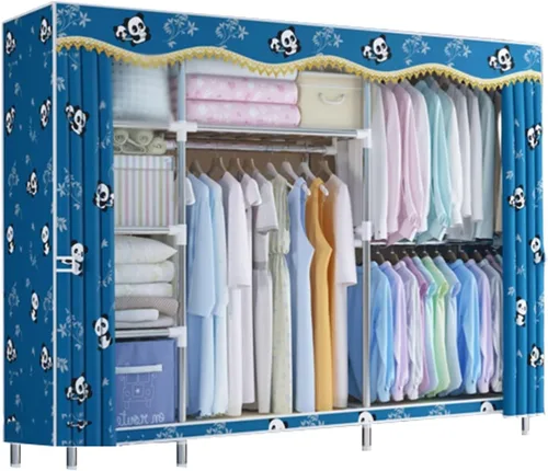 Vista 13 de large closets Portable Wardrobe Closet with Pattern Cloth Cover Wardrobe Closet Steel Rack Closet for Clothes Saves Space Storage Closet Space-saving