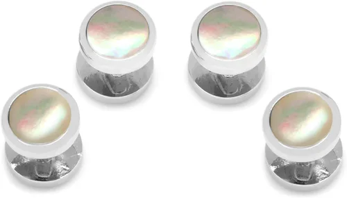 Vista 4 de Ox and Bull Trading Co. Pendientes biselados redondos de ónix y nácar de doble cara, Nácar