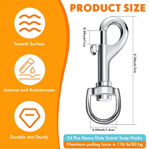 Vista 2 de Therwen 24 ganchos giratorios a presión para correa de perro, resistentes con cierre de bandera de 2.76 pulgadas, ganchos de clip de un solo