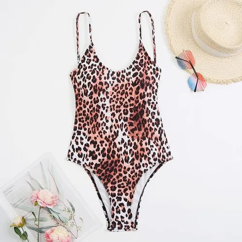 Vista 3 de CYee Traje de baño sexy de leopardo para mujer, con control de abdomen, traje de baño de una pieza, sin espalda
