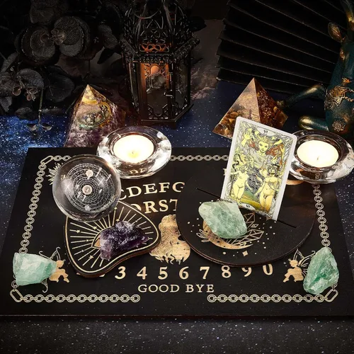Vista 5 de CREATCABIN Kit de tablero de madera para el espíritu, 3 piezas, soporte para cartas de tarot, soporte de altar para mujer, soporte de exhibición