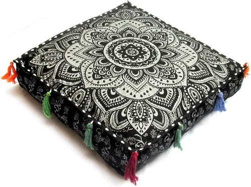 Vista 3 de ICC - Funda de cojín cuadrada grande de algodón con diseño de mandala, funda de almohada hippie, funda de almohada para el suelo con cremallera Flor